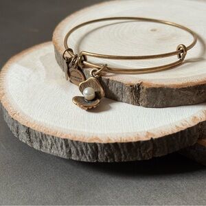 Alex and Ani Gold Clam Shell with Pearl Charm Bracelet
